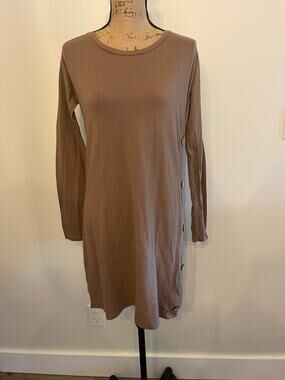 Anna Lane Brown Long Sleeve Dress with Buttons Up Side Size Large